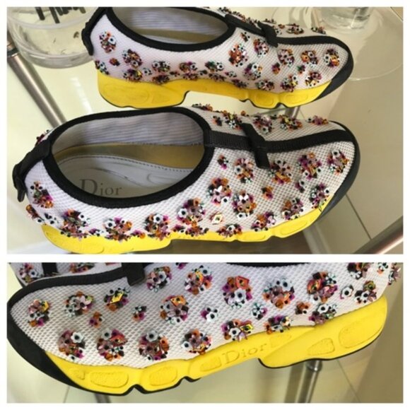 DIOR Vintage Fusion Embellished Beaded Floral Sneakers Shoe Slides Leather Mesh - Picture 9 of 13